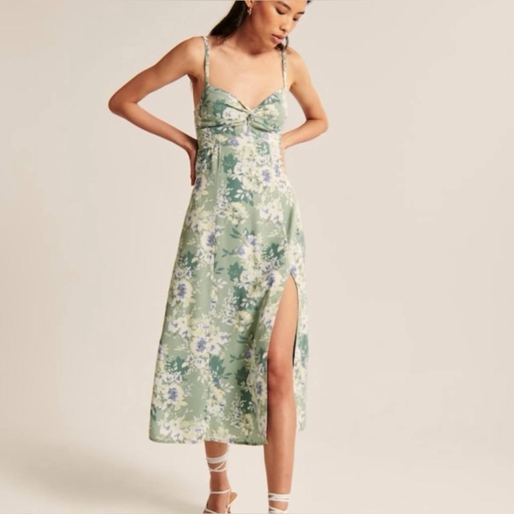 Abercrombie and Fitch Green Floral Midi Dress XXSP